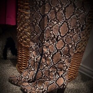 Stylish Brown and Tan Snake Print Heeled Boots-NEW!!